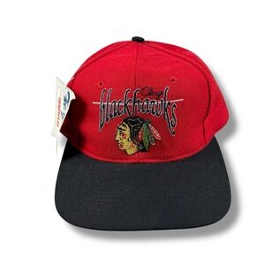 VTG NWT The Game NHL Chicago Blackhawks Split Bar Wool Blend Snapback Hat Rare
